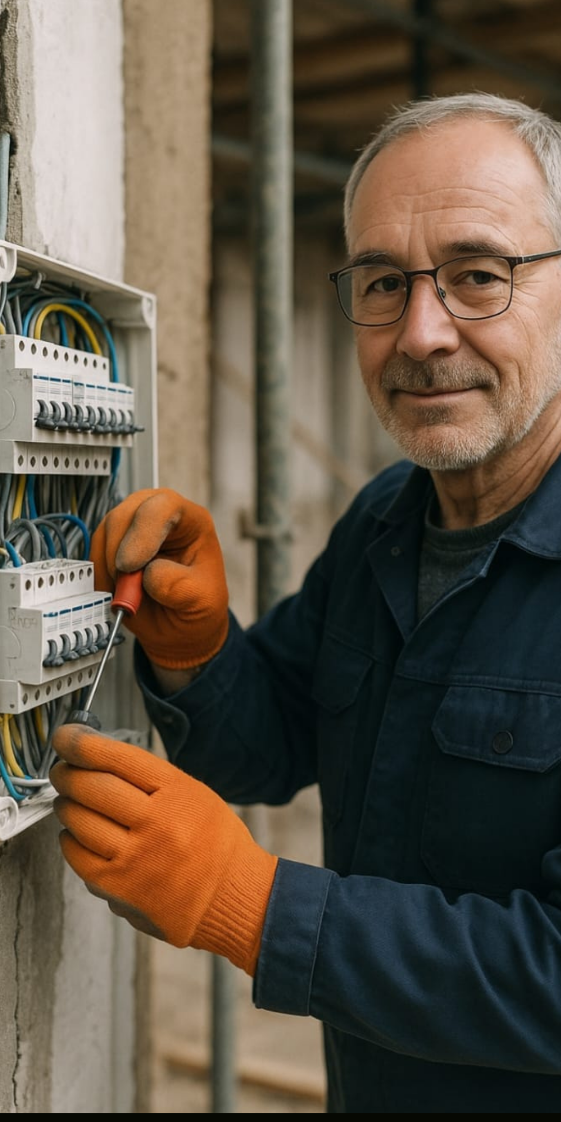 Électricien qualifié Maison A.2.C au travail sur tableau électrique Lyon